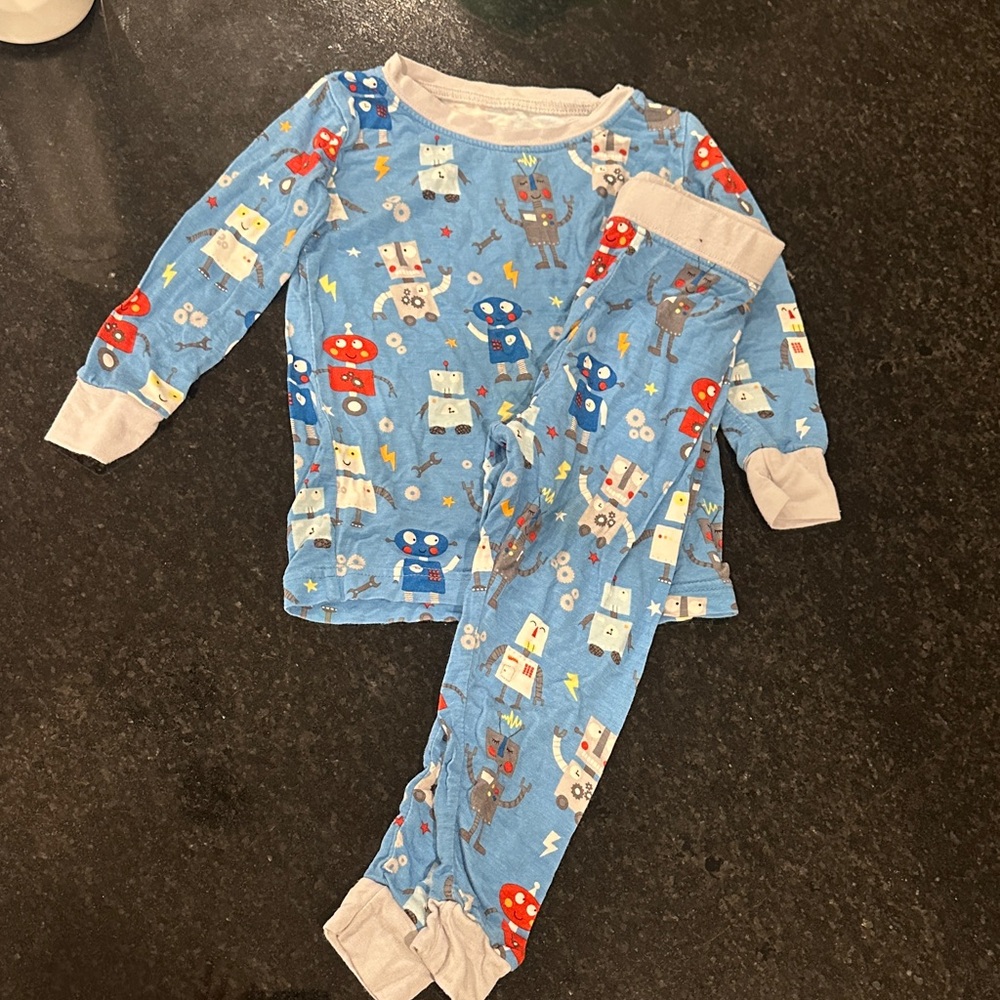 Little Sleepies Blue Robot Print Kids Pajama Set 12-18 months